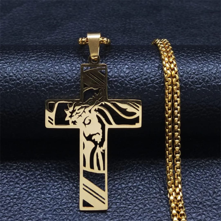 Collar Cruz de Jesús "Corona de Espinas" para Hombre – Acero Inoxidable 316L