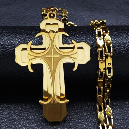 Collar de Cruz Imponente "Glorious" – Acero Inoxidable 316L con Baño de Oro 18K