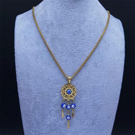 Collar Amuleto Ojo Turco (Nazar) Dorado en Acero Inoxidable 316L bañado en oro 18k